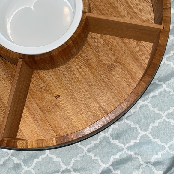 Nambe Duets Acacia Wood & Porcelain Lazy Susan - Picture 3 of 4